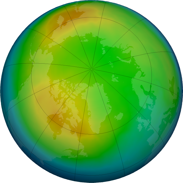Arctic ozone map for December 2016
